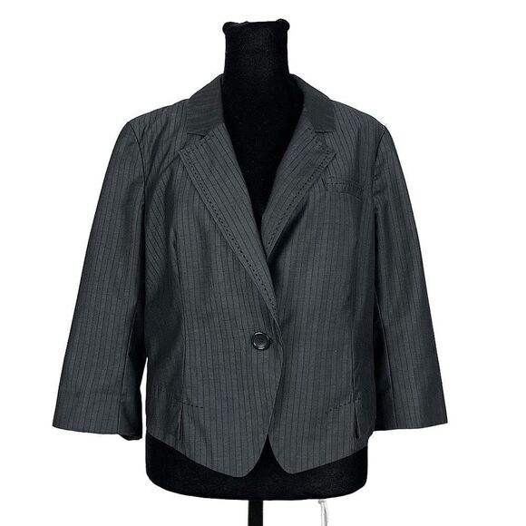 BDG Urban Outfitters Cropped Gray Pinstriped Blazer - Women’s L - Picture 1 of 8